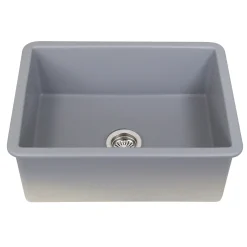Nantucket Sinks Island 24" Dual Mount Fireclay Kitchen Sink with Accessories, Matte Grey, ISFC24GR-SB1