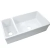 Nantucket Sinks Island 36" Fireclay Farmhouse Sink with Accessories, 90/10 Double Bowl, White, ISFCGW35X19DBSO