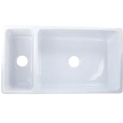Nantucket Sinks Island 36" Fireclay Farmhouse Sink with Accessories, 90/10 Double Bowl, White, ISFCGW35X19DBSO