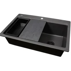 Nantucket Sinks Plymouth 33" Dual Mount Granite Composite Workstation Kitchen Sink, Black, PR3322PS-BL