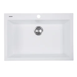 Nantucket Sinks Plymouth 27" Dual Mount Granite Composite Kitchen Sink with Accessories, White, PR2720-DM-W