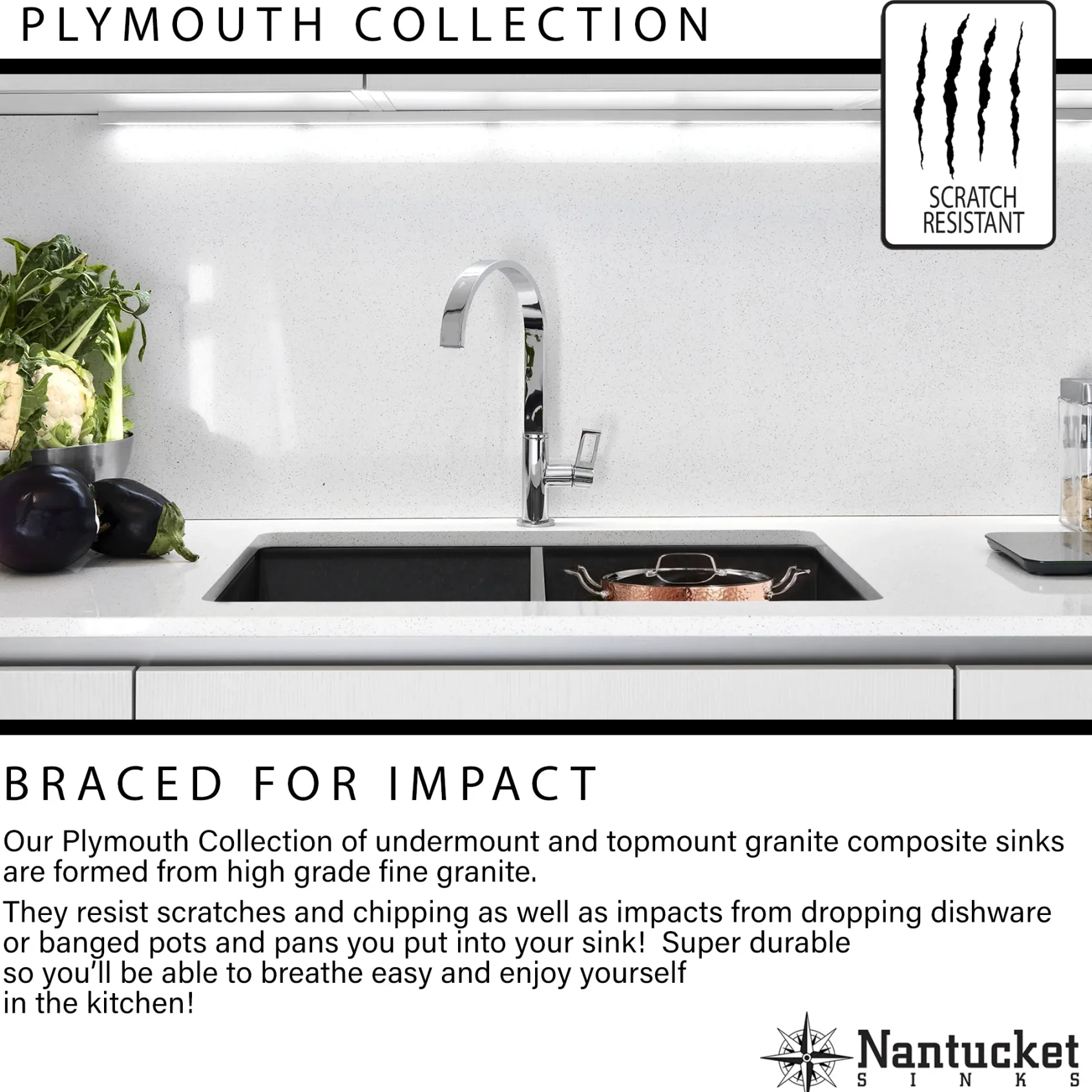 Nantucket Sinks Plymouth 27" Dual Mount Granite Composite Kitchen Sink with Accessories, Black, PR2720-DM-BL