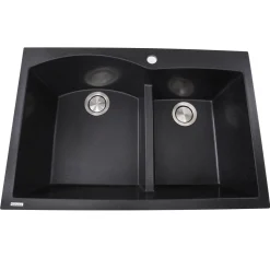 Nantucket Sinks Plymouth 33" Granite Composite Kitchen Sink, 60/40 Double Bowl, Black, PR6040-BL