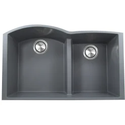 Nantucket Sinks Plymouth 33" Granite Composite Kitchen Sink, 60/40 Double Bowl, Titanium, PR6040-TI-UM
