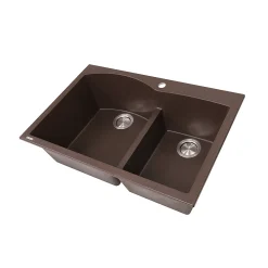 Nantucket Sinks Plymouth 33" Granite Composite Kitchen Sink, 60/40 Double Bowl, Brown, PR6040-BR