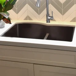 Nantucket Sinks Plymouth 33" Granite Composite Kitchen Sink, 60/40 Double Bowl, Brown, PR6040-BR
