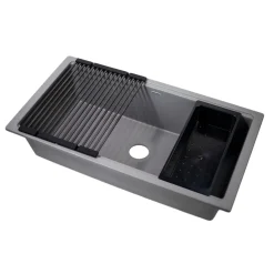 Nantucket Sinks Plymouth 34" Undermount Granite Composite Workstation Kitchen Sink with Accessories, Titanium Grey, PR3419-TI-UM