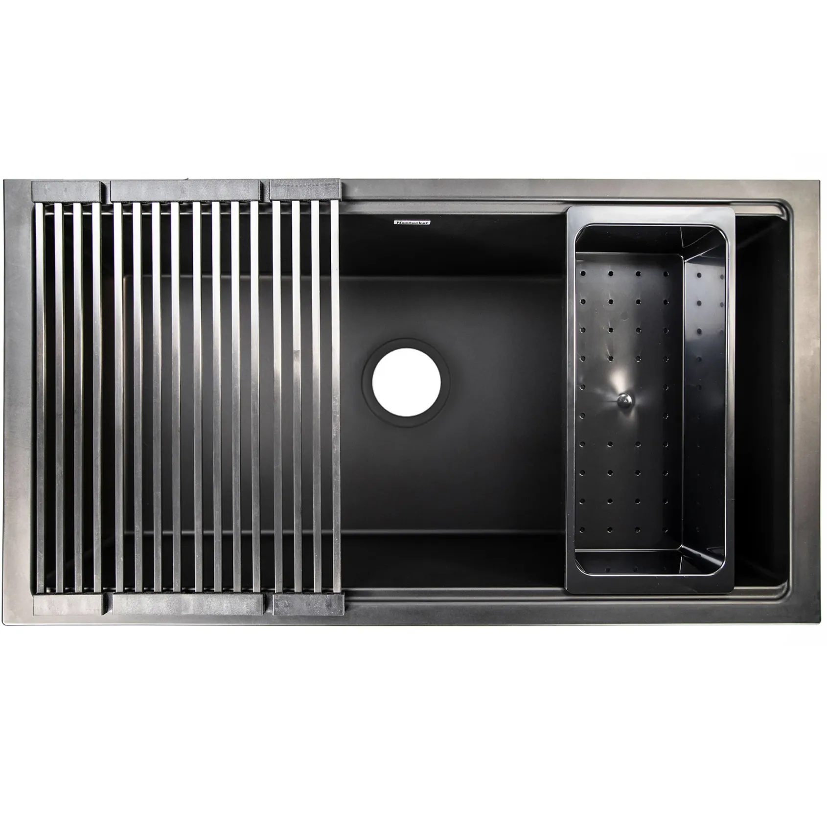 Nantucket Sinks Plymouth 34" Undermount Granite Composite Workstation Kitchen Sink with Accessories, Black, PR3419-NBL-UM