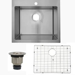 Nantucket Sinks Pro Series 25" Drop In/Topmount 304 Stainless Steel Kitchen Sink with Accessories, 16 Gauge, SR2522-16