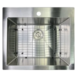Nantucket Sinks Pro Series 25" Drop In/Topmount 304 Stainless Steel Kitchen Sink with Accessories, 16 Gauge, SR2522-16