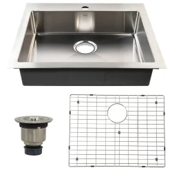 Nantucket Sinks Pro Series 25" Drop In/Topmount 304 Stainless Steel Kitchen Sink with Accessories, 16 Gauge, SR2522-5.5-16