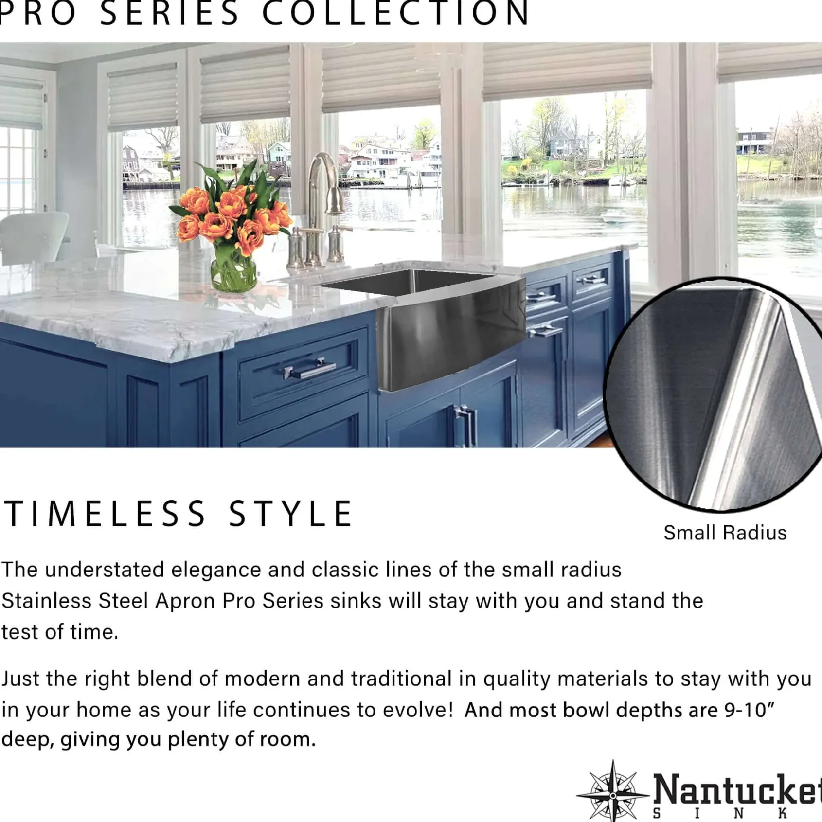 Nantucket Sinks Pro Series 33" Stainless Steel Retrofit Farmhouse Sink, 16 Gauge, EZApron33-5.5