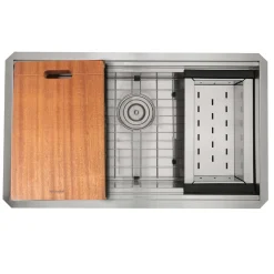 Nantucket Sinks Pro Series 30" Undermount 304 Stainless Steel Workstation Kitchen Sink with Accessories, ZR-PS-3018-16