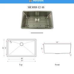 Nantucket Sinks Pro Series 30" Undermount 304 Stainless Steel Kitchen Sink, SR3018-12-16