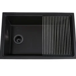 Nantucket Sinks Rockport 30" Dual Mount Granite Composite Workstation Kitchen Sink with Accessories, Black, PR3019PS-BL
