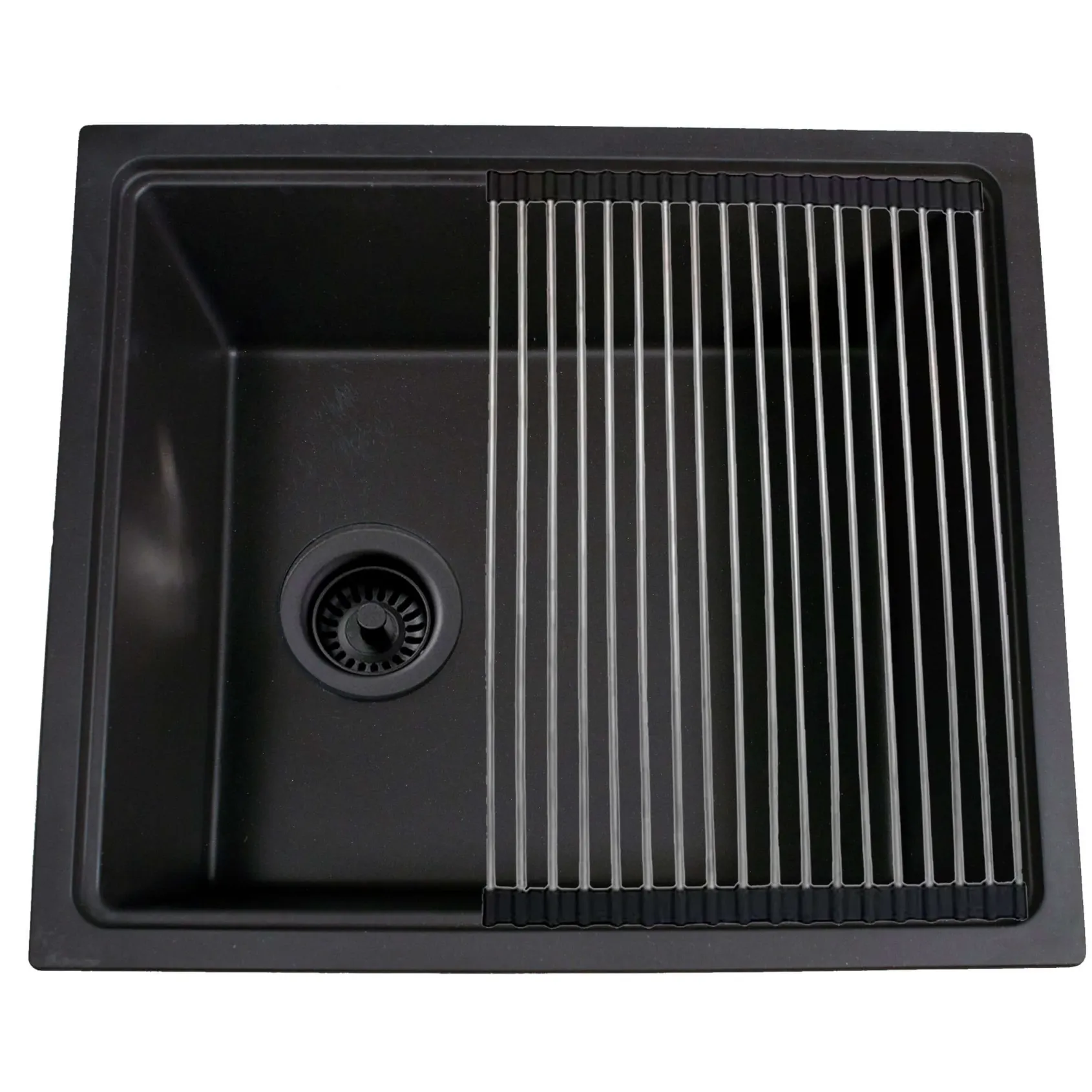 Nantucket Sinks Rockport 22" Dual Mount Granite Composite Workstation Kitchen Sink with Accessories, Black, PR2219PS-BL