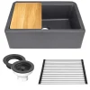 Nantucket Sinks Rockport 30" Granite Composite Workstation Farmhouse Sink with Accessories, Black, PR3020-APS-BL