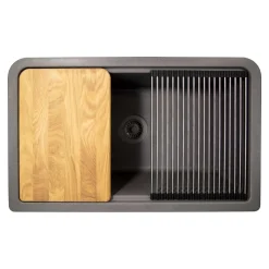 Nantucket Sinks Rockport 33" Granite Composite Workstation Farmhouse Sink with Accessories, Titanium, PR3320-APS-TI