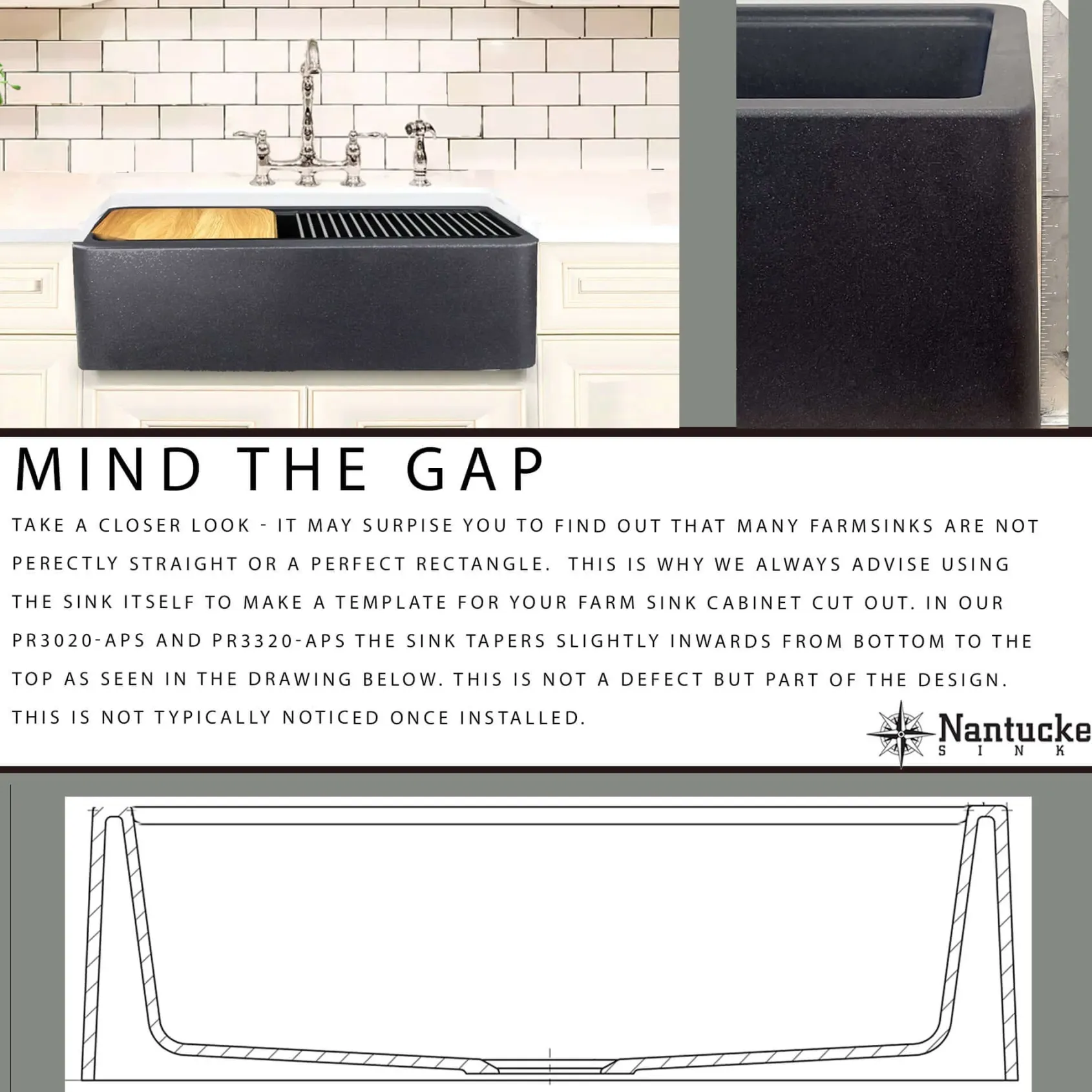 Nantucket Sinks Rockport 33" Granite Composite Workstation Farmhouse Sink with Accessories, Titanium, PR3320-APS-TI