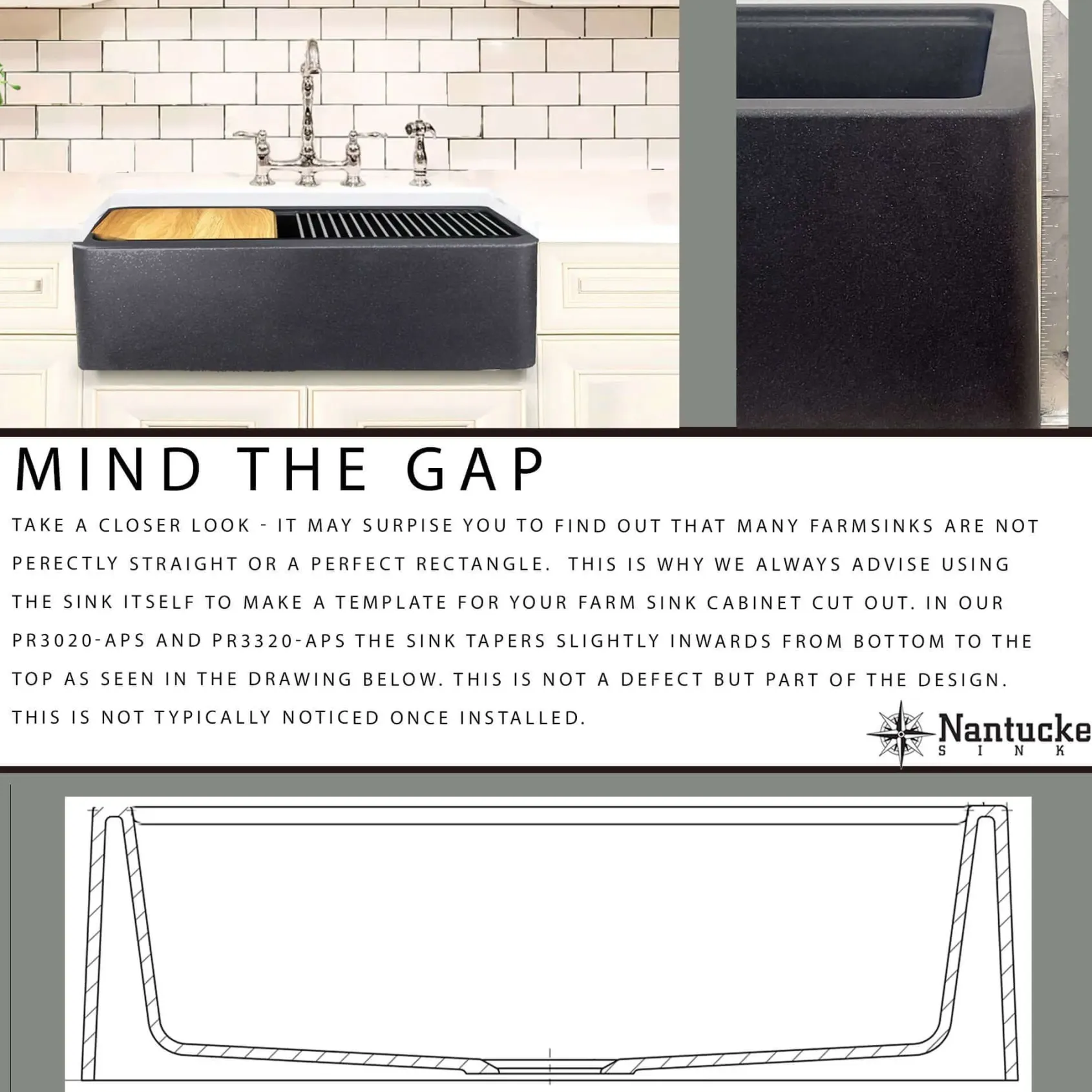 Nantucket Sinks Rockport 33" Granite Composite Workstation Farmhouse Sink with Accessories, White, PR3320-APS-W