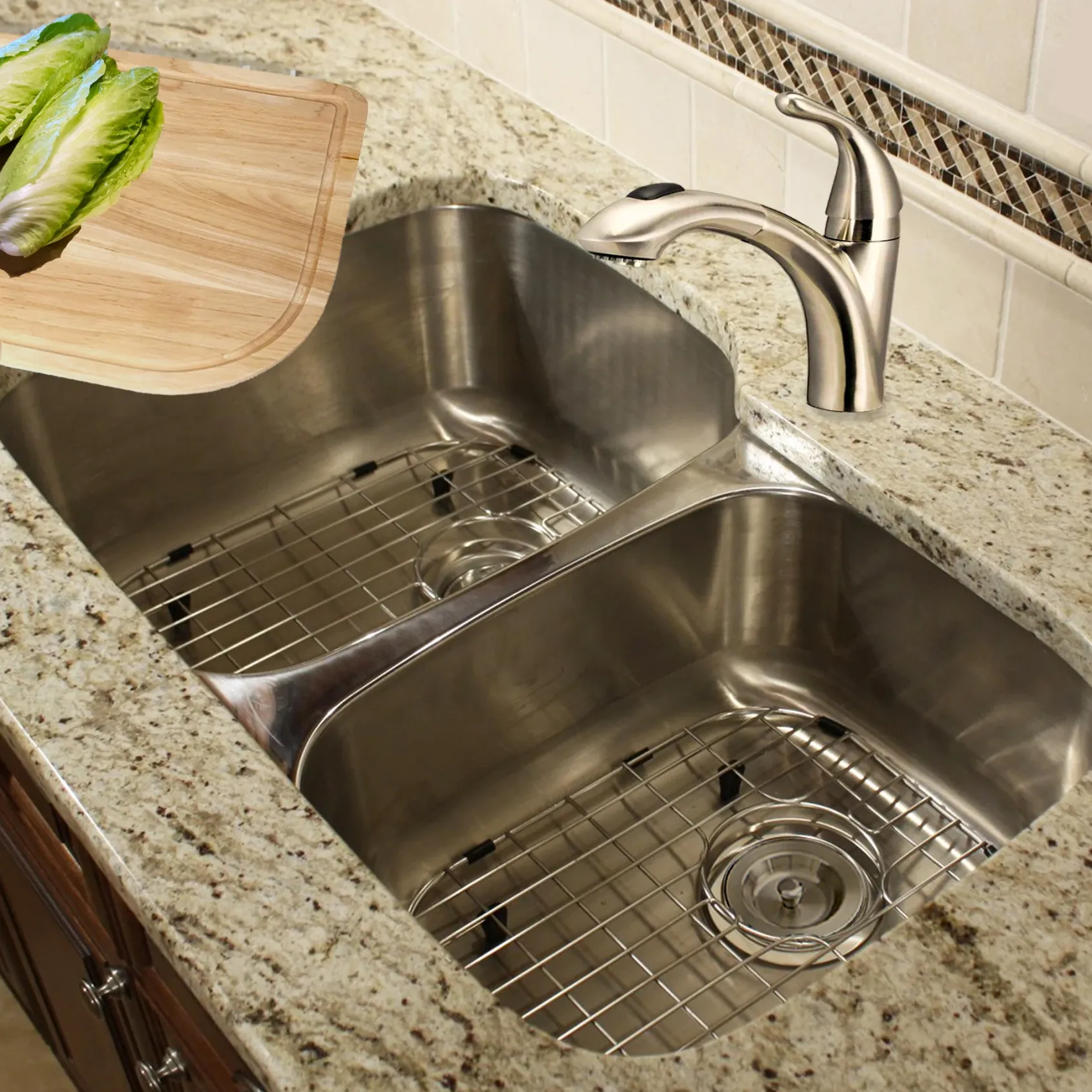 Nantucket Sinks Sconset 32" Stainless Steel Kitchen Sink, 16 Gauge, 60/40 Double Bowl, NS503-16-CB