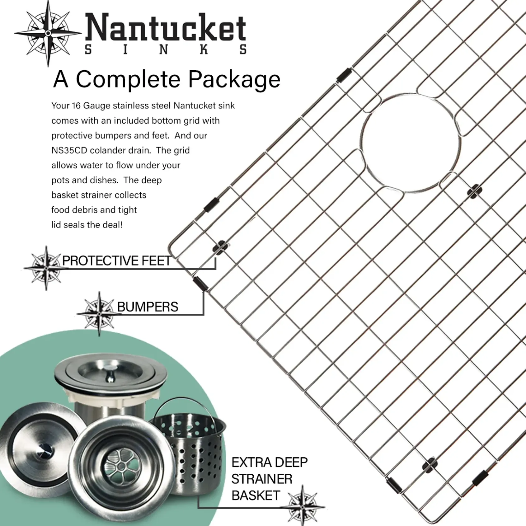 Nantucket Sinks Sconset 33" Stainless Steel Kitchen Sink, 16 Gauge, 50/50 Double Bowl, NS10i-16