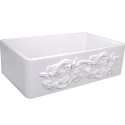 Nantucket Sinks Vineyard 30" Fireclay Farmhouse Sink, White, FCFS3020S-Grapes