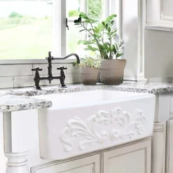 Nantucket Sinks Vineyard 33" Fireclay Farmhouse Sink, White, FCFS3320S-Filigree