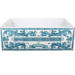 Nantucket Sinks Vineyard 33" Fireclay Farmhouse Sink with Accessories, White/Blue, FCFS3320S-BluMare