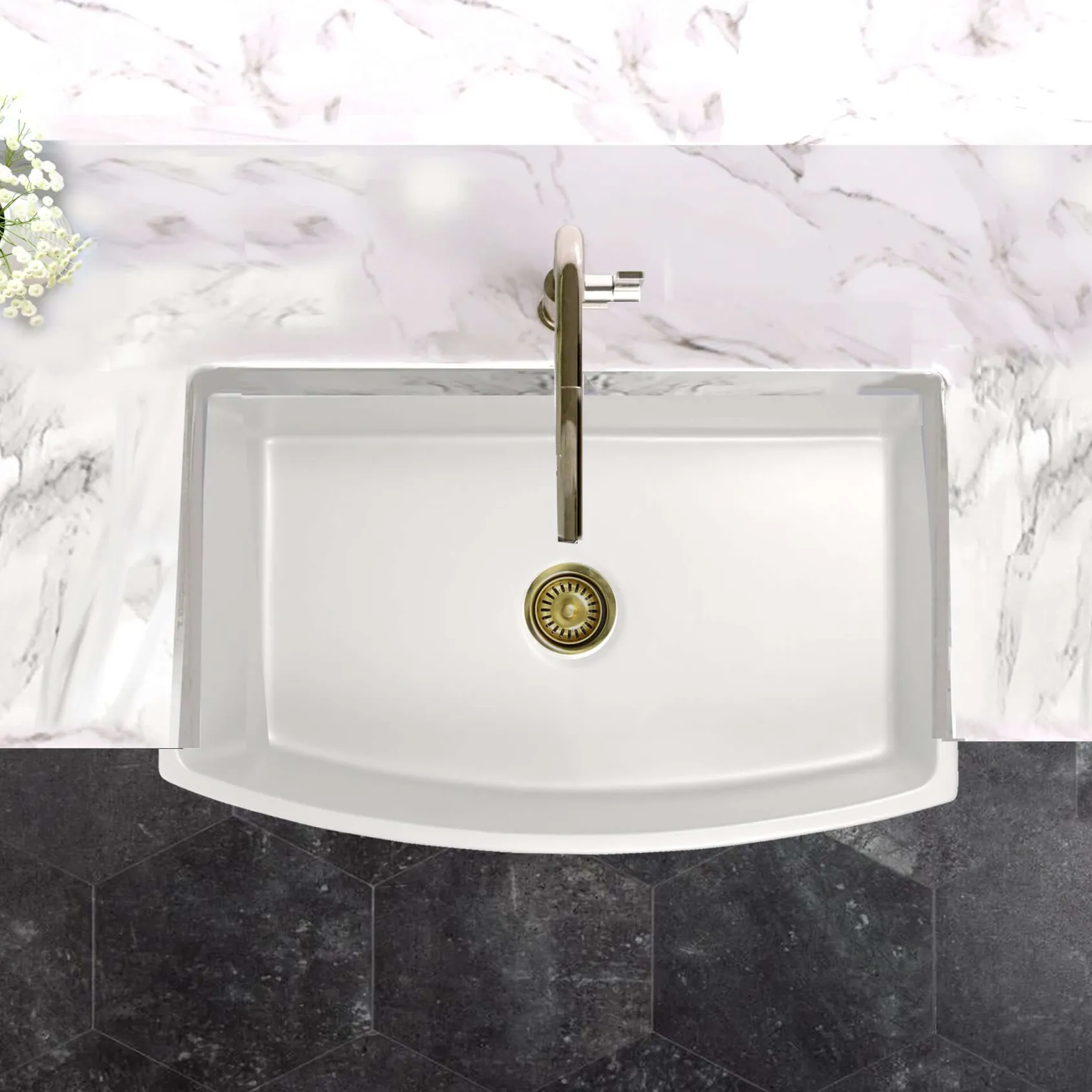 Nantucket Sinks Vineyard 33" Fireclay Farmhouse Sink, White, FCFS3320CA-W