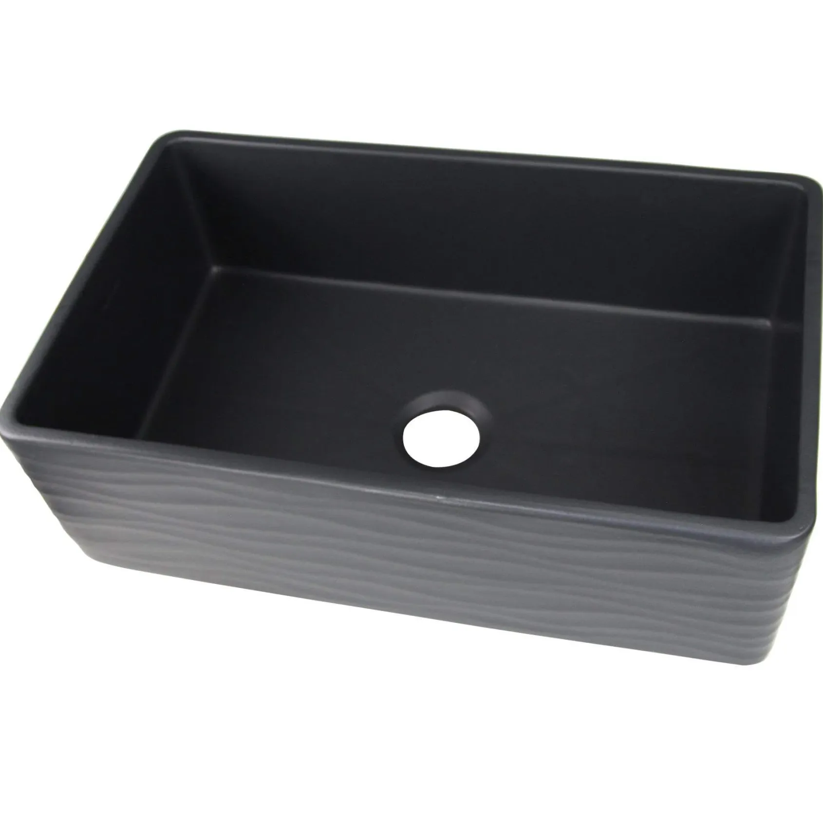 Nantucket Sinks Vineyard 33" Fireclay Farmhouse Sink, Matte Black, FCFS3320S-MB-Waves