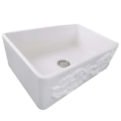 Nantucket Sinks Vineyard 33" Fireclay Farmhouse Sink with Accessories, White, FCFS3320S-Grapes
