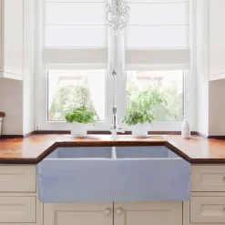 Nantucket Sinks Vineyard 33" Fireclay Farmhouse Sink, Double Bowl, Light Blue, FCFS3318D-ShabbySugar