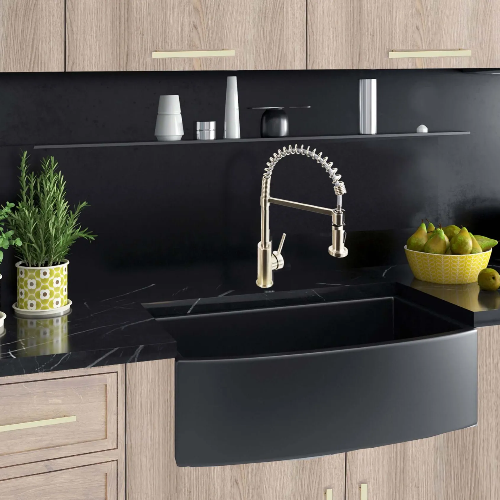 Nantucket Sinks Vineyard 33" Fireclay Farmhouse Sink with Accessories, Matte Black, FCFS3320CA-MB