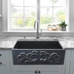 Nantucket Sinks Vineyard 33" Fireclay Farmhouse Sink, Matte Black, FCFS3320S-FiligreeMBL
