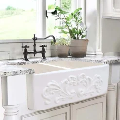 Nantucket Sinks Vineyard 33" Fireclay Farmhouse Sink, Double Bowl, White, FCFS3318D-Filigree
