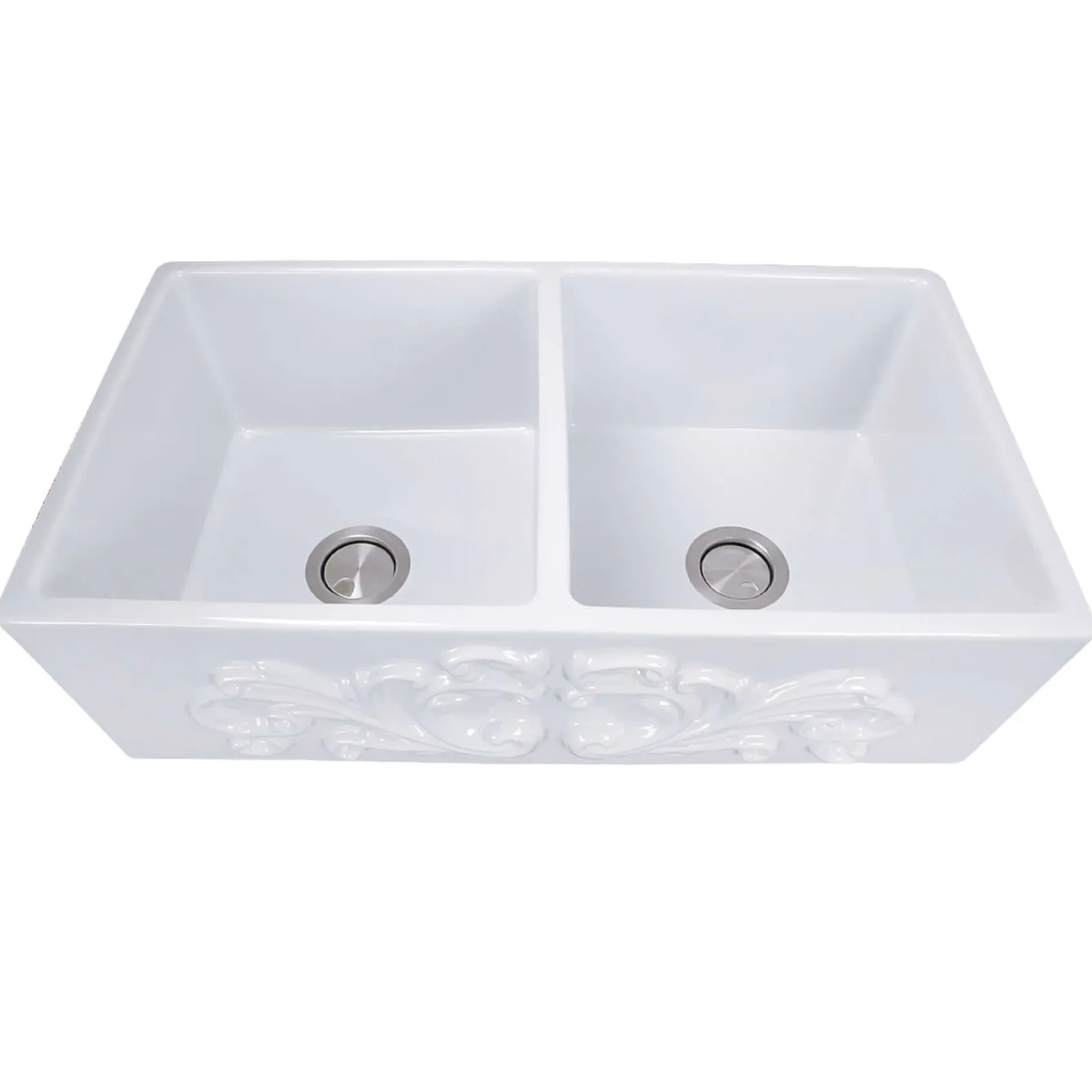Nantucket Sinks Vineyard 33" Fireclay Farmhouse Sink, Double Bowl, White, FCFS3318D-Filigree