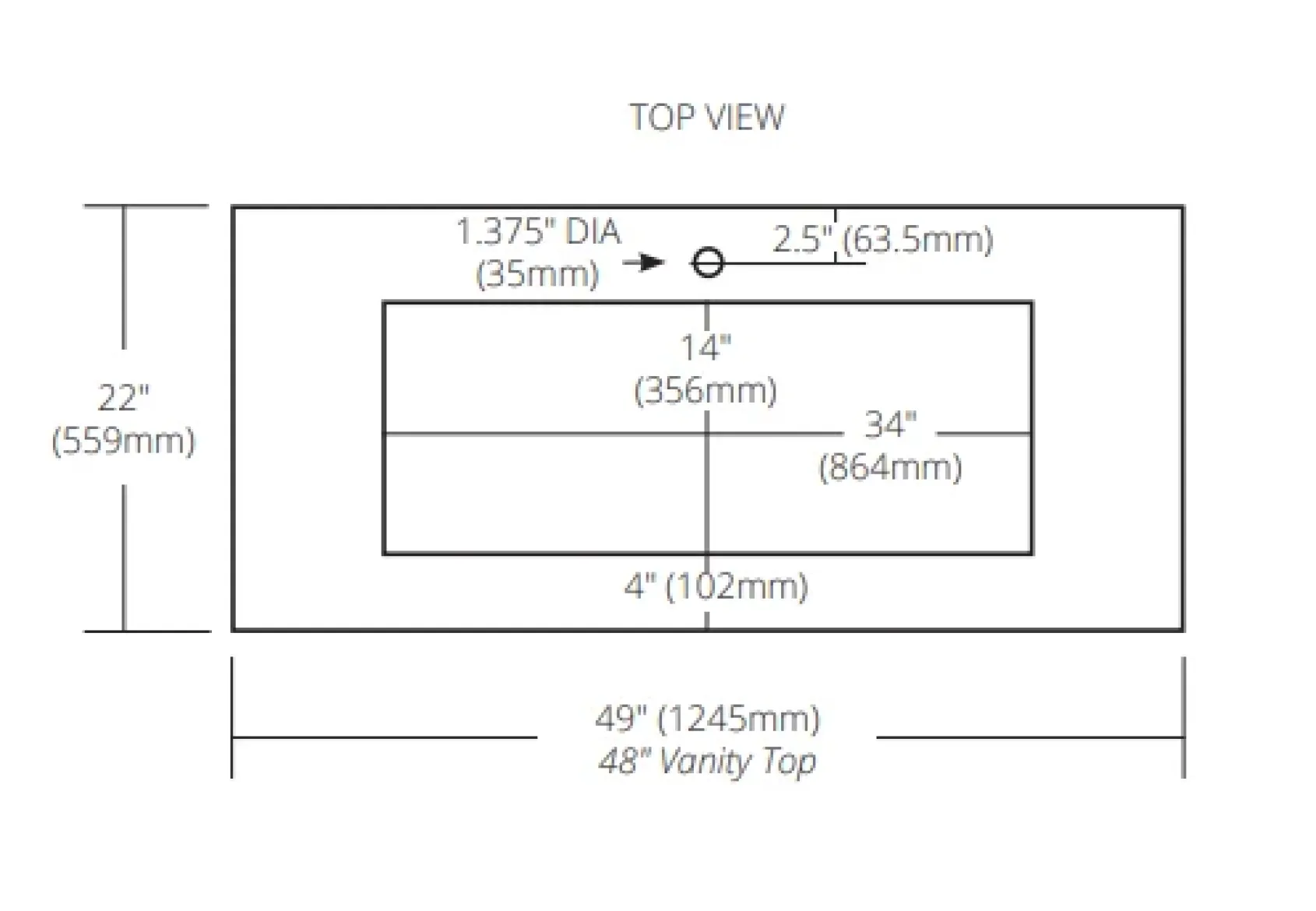 Native Trails 48" Carrara Vanity Top, 34x14 Cutout for Trough with Single or No Faucet Hole, VT48-T3414-CA-1