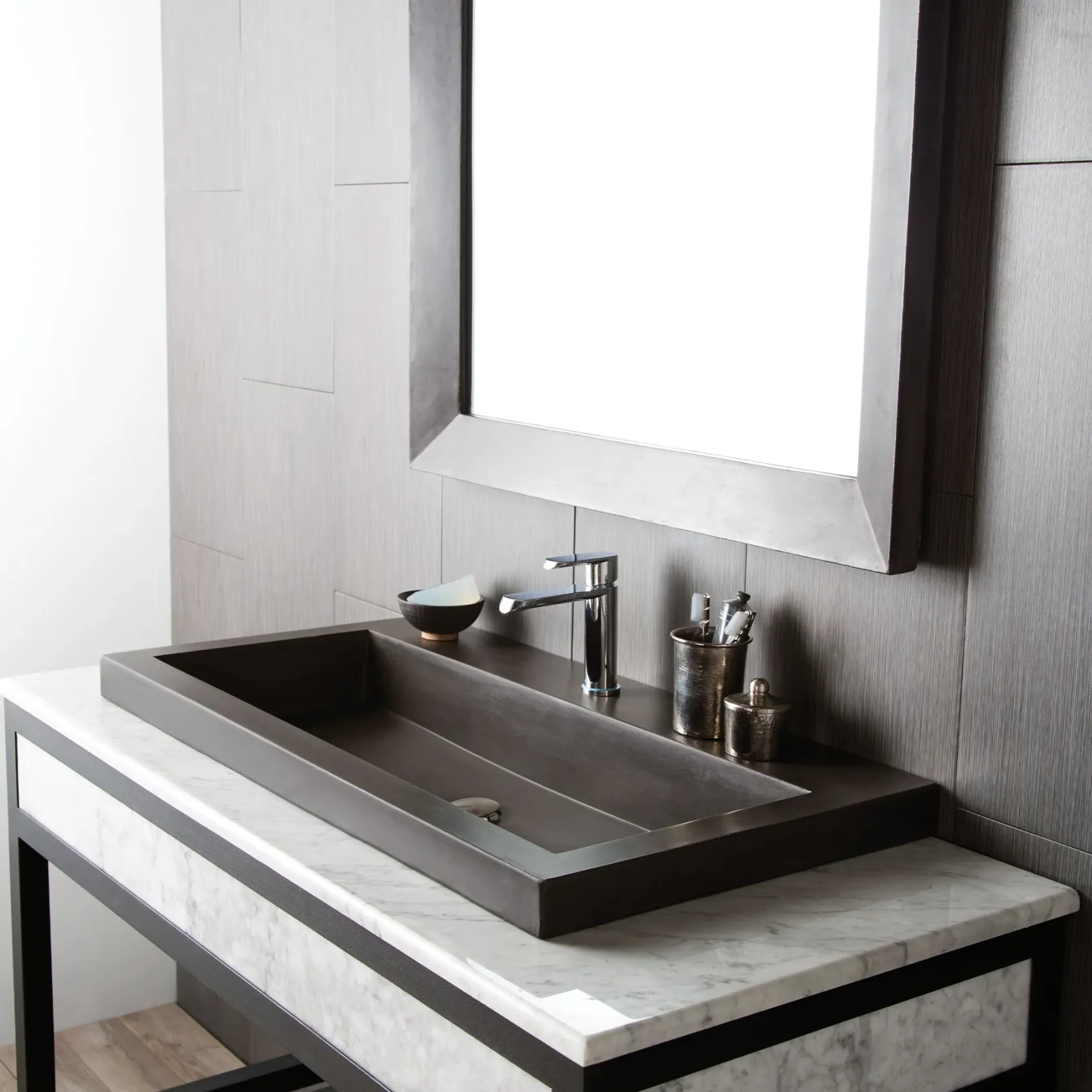 Native Trails 48" Carrara Vanity Top, 34x14 Cutout for Trough with Single or No Faucet Hole, VT48-T3414-CA-1