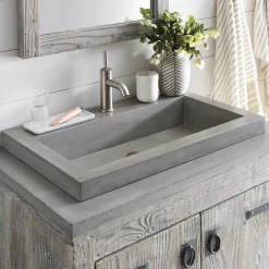 Native Trails 36" NativeStone Vanity Top, Ash, 28x14 Cutout for Trough with Single or No Faucet Hole, VT36-T2814-A-1