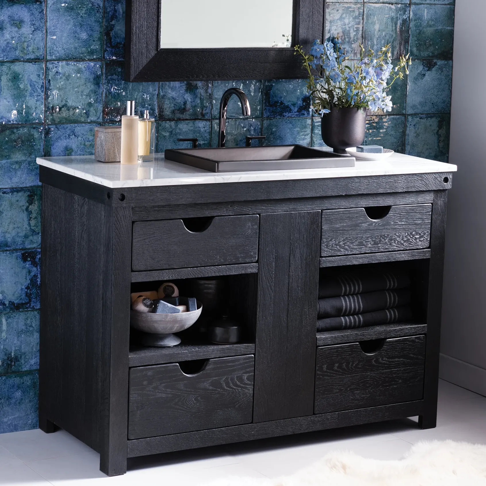 Native Trails 48" Rustic Freestanding Vanity Base in Noir, Reclaimed Oak Wood, Vintner's Collection, VNW488