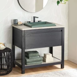 Native Trails 36" Solace Freestanding Vanity Base, Midnight Oak, Ash Shelf, VNO368-A