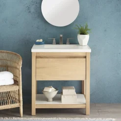 Native Trails 30" Solace Freestanding Vanity Base in Sunrise Oak with Pearl Shelf, VNO301-P