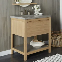 Native Trails 30" Solace Vanity Base in Sunrise Oak with Palomar Vanity Top and Sink, Ash, VNO301-A-NSVNT30-A