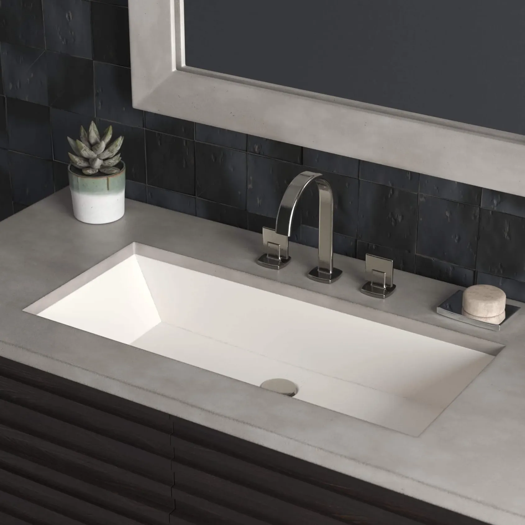 Native Trails Arcata 31" x 15" Rectangle Undermount NativeStone Concrete Bathroom Sink, Pearl, NSL3115-P