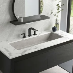 Native Trails Arcata 37" x 15" Rectangle Undermount NativeStone Concrete Bathroom Sink, Ash, NSL3715-A