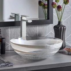 Native Trails Murano 16" Round Vessel Glass Bathroom Sink, Seaspray, MG1605-SY