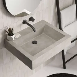 Native Trails Natoma 24" x 19" Rectangle Wall Mount NativeStone Concrete ADA Bathroom Sink, Ash, NSL2405-AX