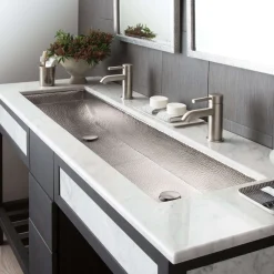 Native Trails Trough 48" Rectangle Nickel Bathroom Sink, Brushed Nickel, CPS508
