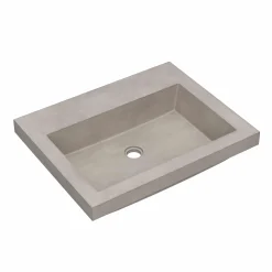 Native Trails Trough 24" Rectangular Drop-In NativeStone Concrete Bathroom Sink, Ash, No Faucet Hole, NSL2419-AX